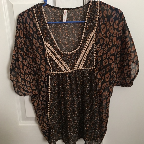 Brown and black floral blouse