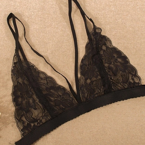 LAST 1! Black lace bralet straps sexy sheer - Picture 2 of 4