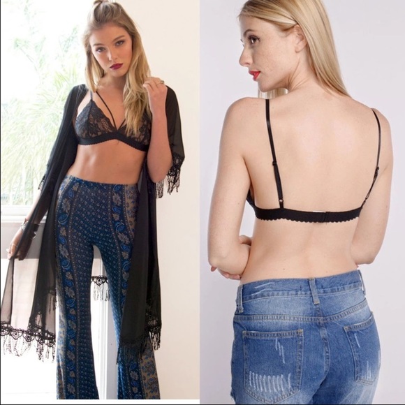 LAST 1! Black lace bralet straps sexy sheer - Picture 3 of 4