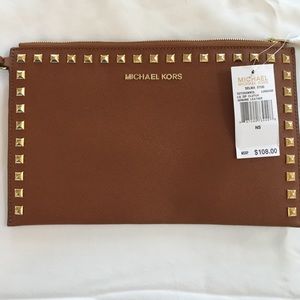 Michael Kors brown studded clutch bag