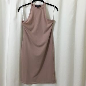 carli bybel ribbed square neck bodycon dress nude
