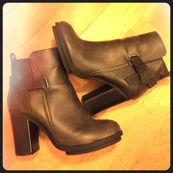 Grey leather booties