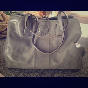 Coach grey embossed patent leather shoulder bag