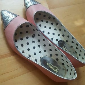 Pink with silver tipped flats