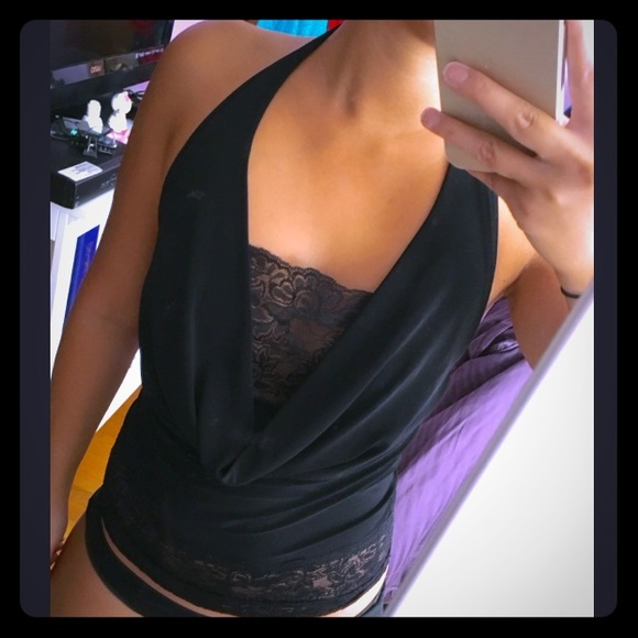 Black halter top with lace band