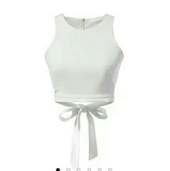 White Bow Tie Back Cut Out Crop Top
