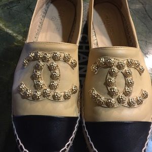 Authentic Chanel gold studded black/beige size 41