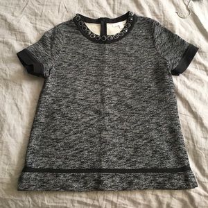 Jeweled neck short sleeved sweater