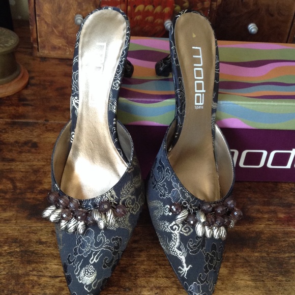 Brocade Beaded Slide Heels