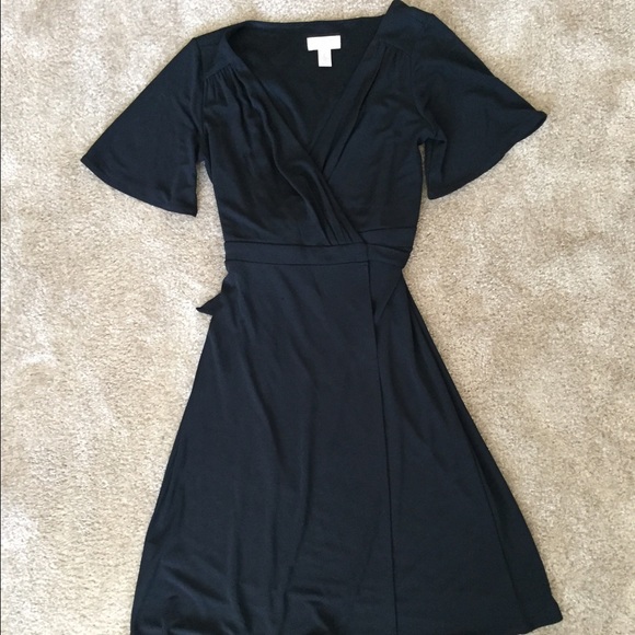 Elegant Black Ann Taylor Wrap Midi Dress - S XS