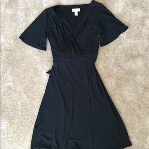 Elegant Black Ann Taylor Wrap Midi Dress - S XS