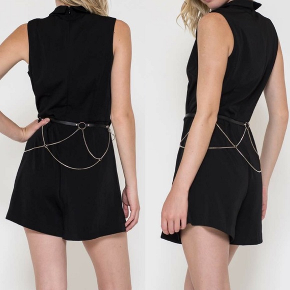 🎉Host Pick🎉Solid Wrap Romper with Chain Belt - Picture 2 of 2