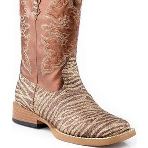 Roper Womens Zebra Glitter Cowboy Boots