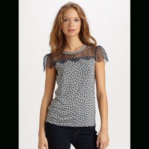 RED Valentino Polka Dot Jersey and Lace Tee