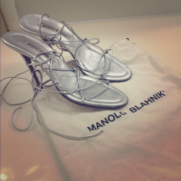 Manolo Blahnik silver strap heels