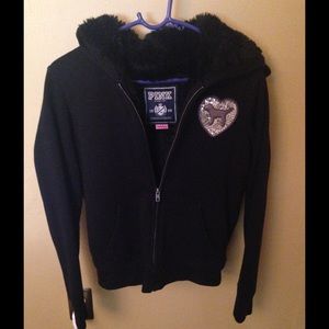 PINK fur lined zip up hoodie