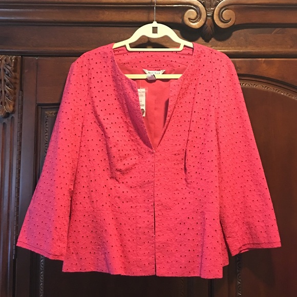 White House Black Market pink eyelet swing jacket