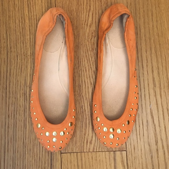 Stuart Weitzman Orange Suede Flats with Studs