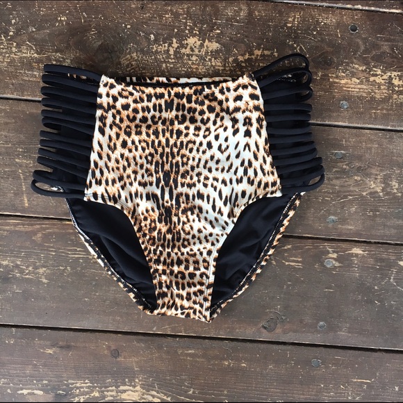 Cheetah Print High Waisted Swim Bottoms
