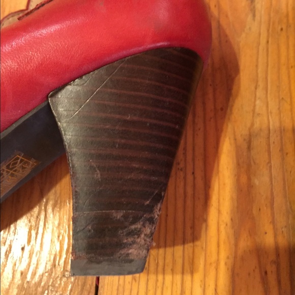 Red leather chunky heels - Picture 2 of 2