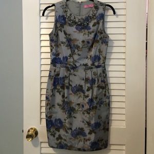 Silk floral dress with jeweled neckline