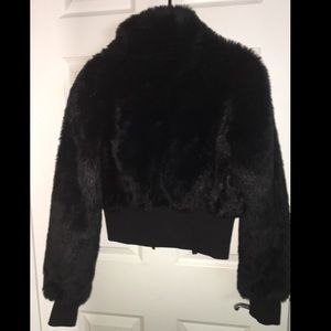 Black faux fur coat