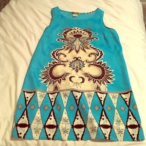 Blue patterned shift dress