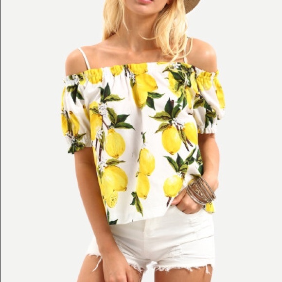 Off Shoulder Lemon Print Top