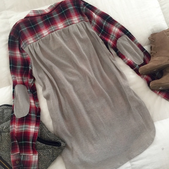 Plaid Elbow Patch Button Down Shirt/Top/Blouse - Picture 4 of 4