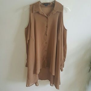 Double Zero Brown Cut Out Sheer Blouse S