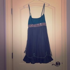 Free People Turquoise Babydoll Embellished Dress