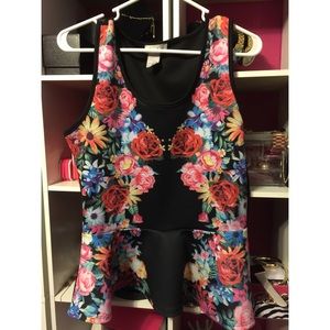 Black floral peplum top