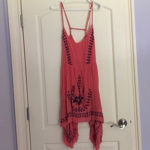 Free People Coral Embroidered Beach Cover Up