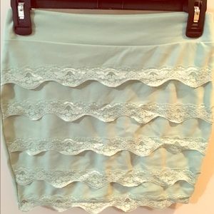 Mint Green, Lace Detail, Women's Mini Skirt
