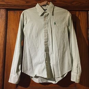 Dark Green and white striped button down