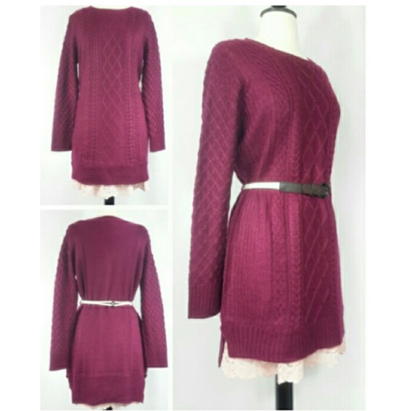 Wine Cable Knit Sweater Dress - Picture 3 of 3