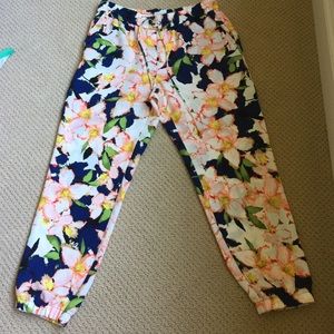 J. Crew Navy Floral Cinched-ankle Pants