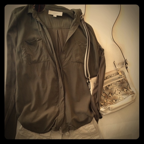 LOFT army green button down.