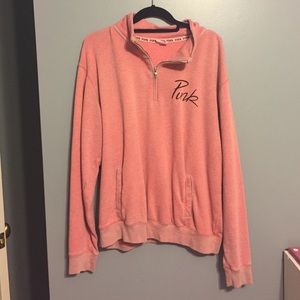 Pink salmon colored quarter zip sweatshirt