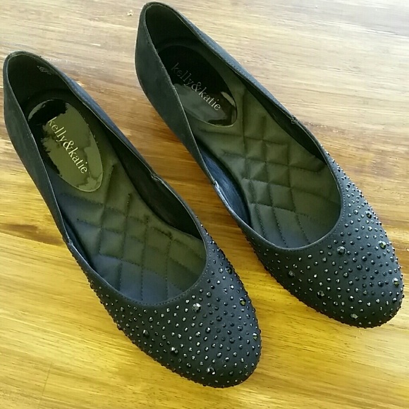 Kelly & Katie black embellished flats