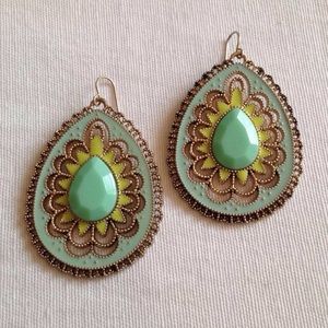 Duo set of teal/gold and peach/gold earrings