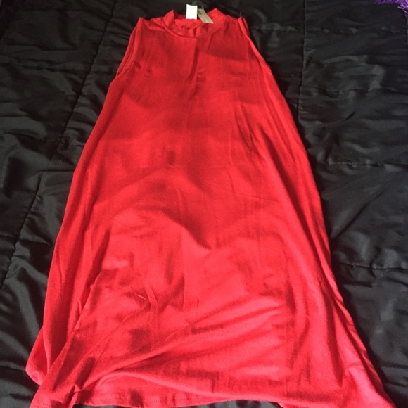 Red high neck dress