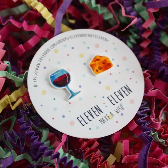 Wine & Cheese Book Club Girls Night Stud Earrings - Picture 1 of 7