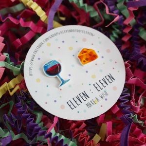 Wine & Cheese Book Club Girls Night Stud Earrings