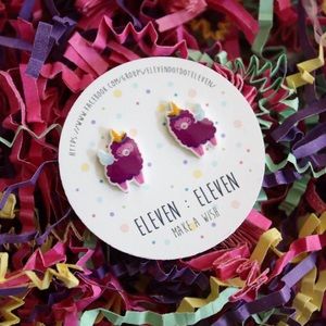 Purple Llama Flying Unicorn Stud Post Earrings