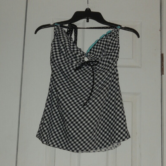 Black and white checkerboard bikini top