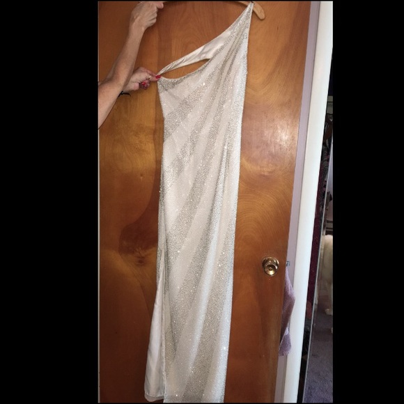 White and silver prom dress