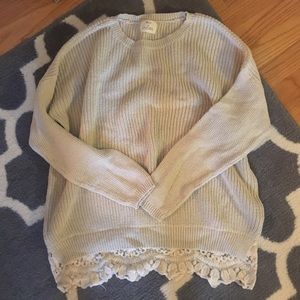 Knit sweater with lace trim