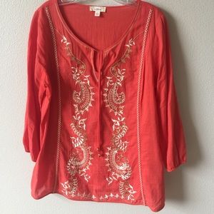 Nurture large Tunic. Orange with gold embroidery