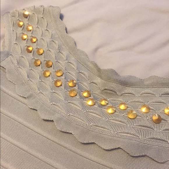 Bandage gray dress with gold stud detail - Picture 3 of 4